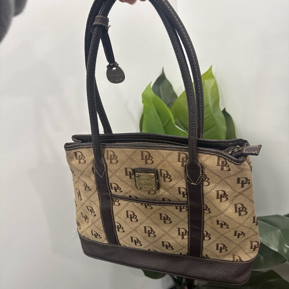 Dooney & Bourke Beige & Dark Brown Signature Tote